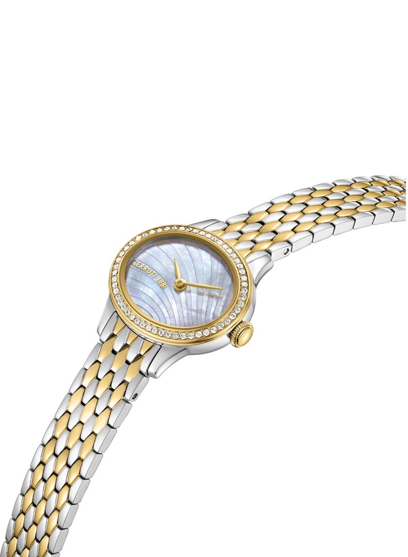 CERRUTI 1881 Women's Nemi Analog Watch - Engraved Bezel Crystals, Beige Mother of Pearl Dial  - Image 2