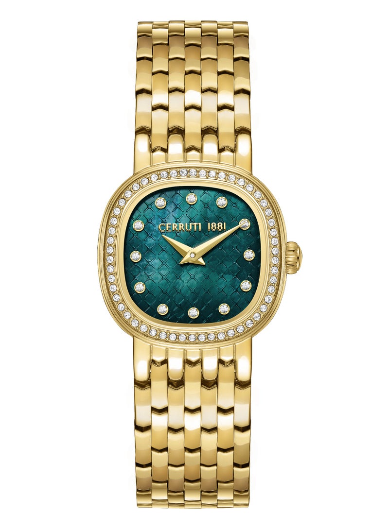 CERRUTI 1881 Women's Gresta Analog Watch - Green Smoke Mother of Pearl Dial, Crystal Indexes, Gold Plated Bracelet  - Image 1