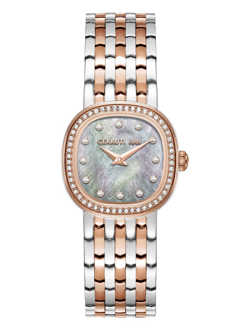 CERRUTI 1881 - Women's Gresta Analog Watch - White Mother of Pearl Dial, Two Tone Bracelet, Rose Gold Crystal Studded Topring - Image 1