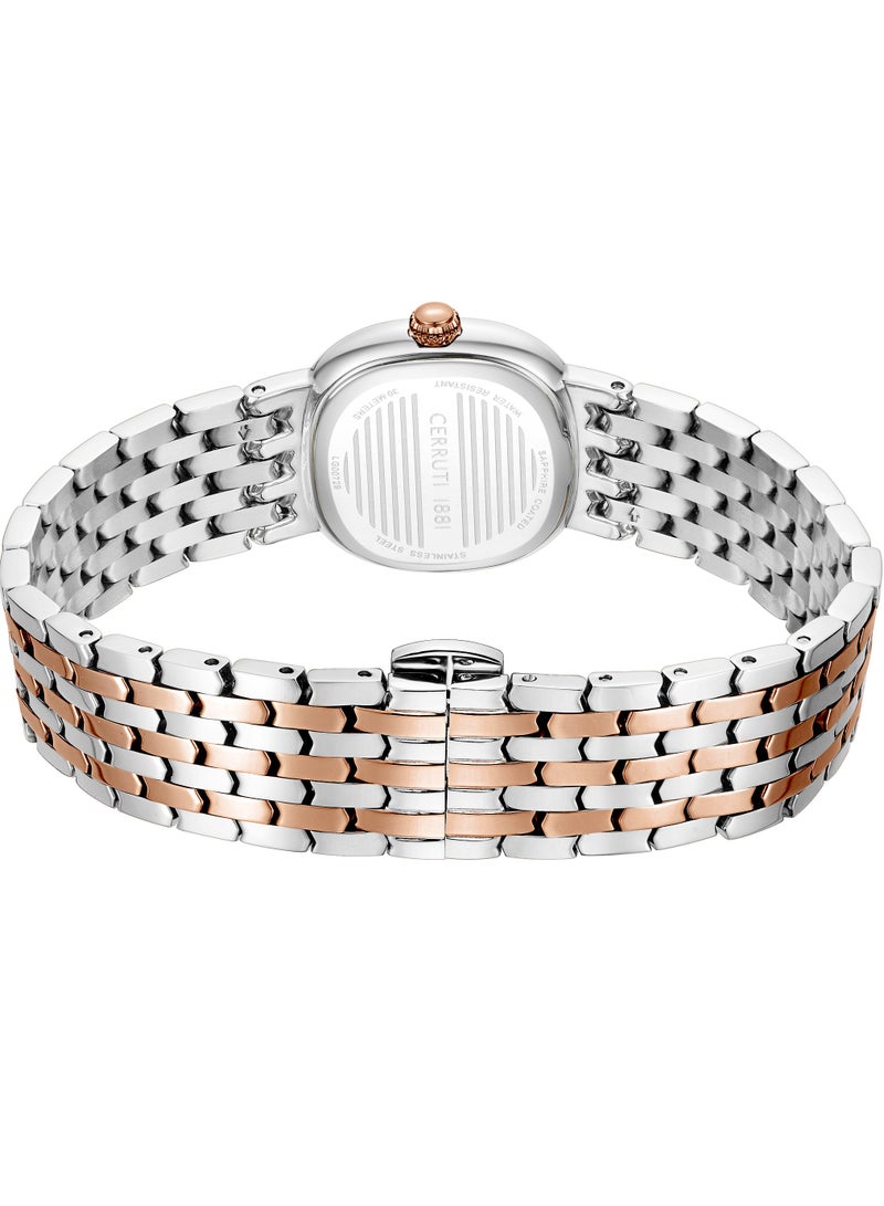 CERRUTI 1881 - Women's Gresta Analog Watch - White Mother of Pearl Dial, Two Tone Bracelet, Rose Gold Crystal Studded Topring - Image 1