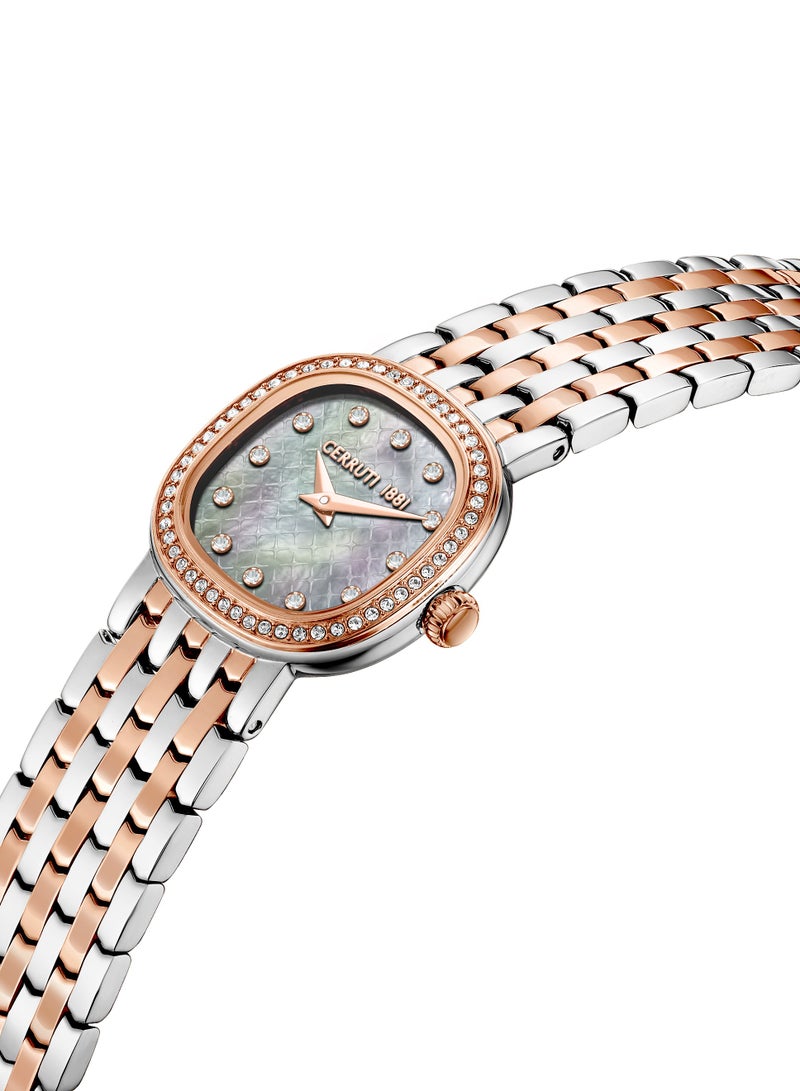 CERRUTI 1881 - Women's Gresta Analog Watch - White Mother of Pearl Dial, Two Tone Bracelet, Rose Gold Crystal Studded Topring - Image 1