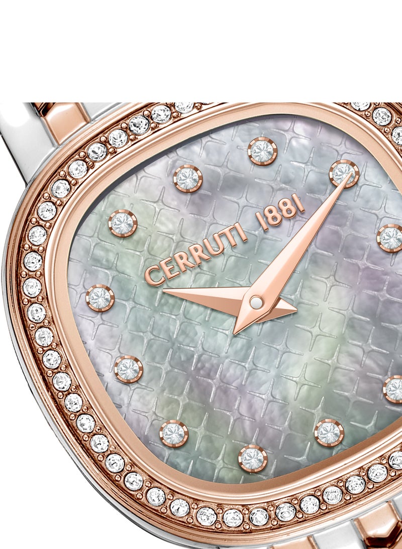 CERRUTI 1881 - Women's Gresta Analog Watch - White Mother of Pearl Dial, Two Tone Bracelet, Rose Gold Crystal Studded Topring - Image 1