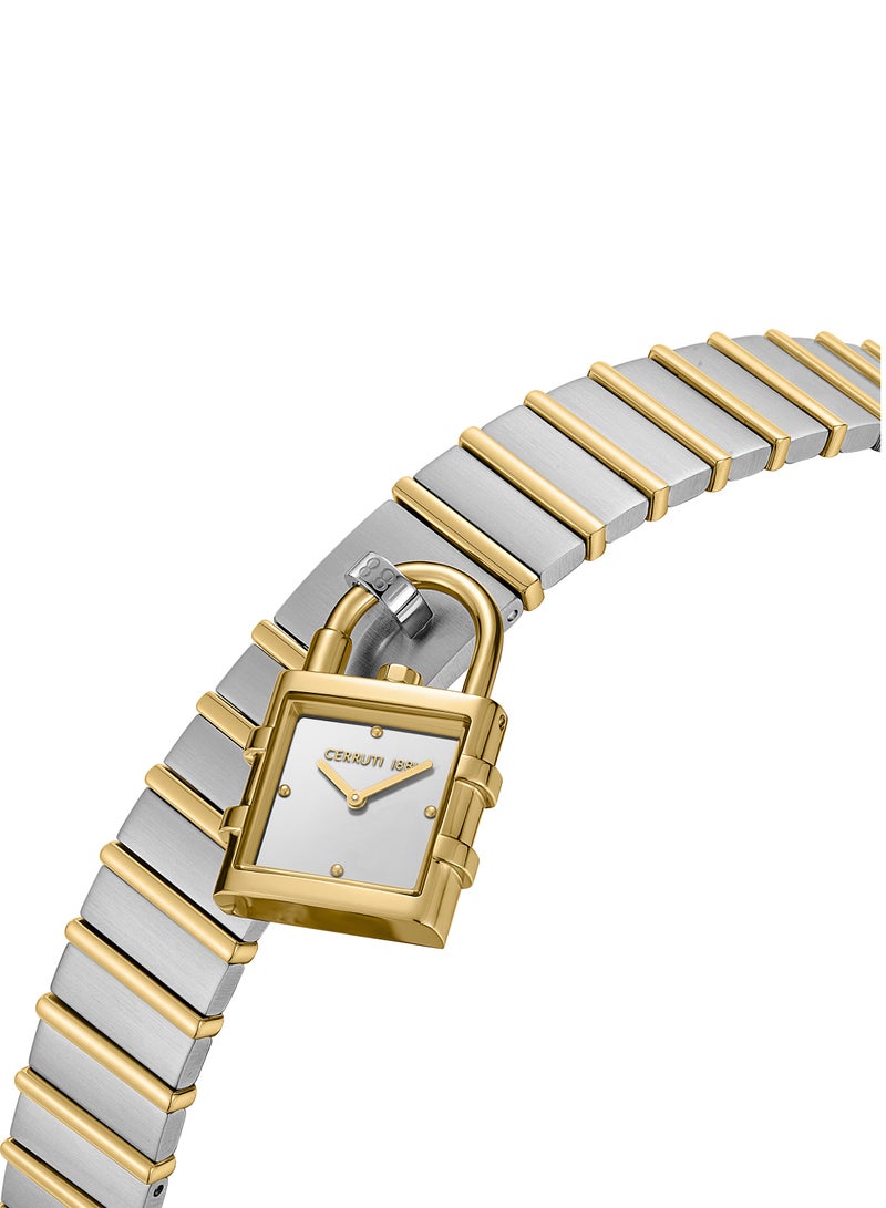 CERRUTI 1881 Women's Adria Analog Watch - Lock Shaped Dial, Silver White Dial, Bracelet  - Image 2