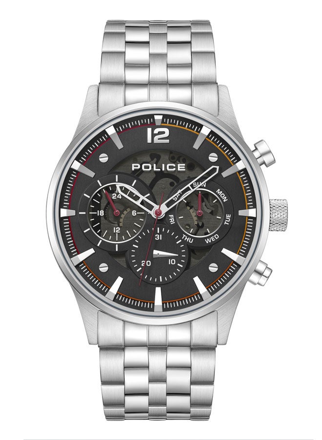 POLICE Men's Driver II 45mm Multifunction Watch with Semi-Transparent Black Dial & 316L Stainless Steel Bracelet  - Image 1