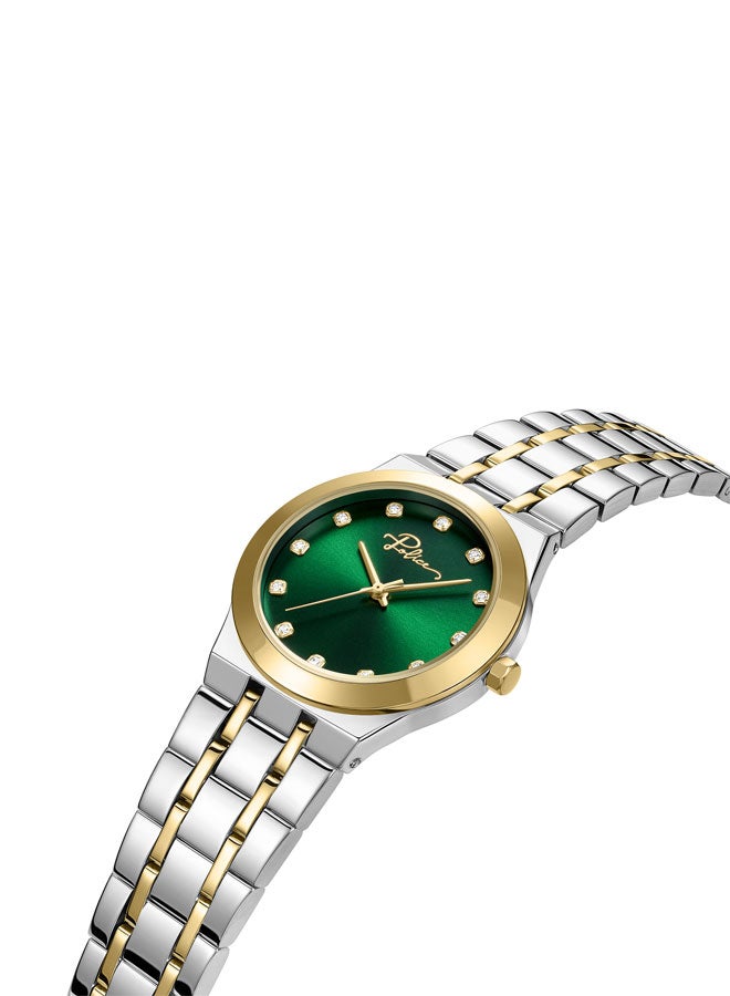 بوليس Women's Allure 32mm Two-Tone Watch with Green Sunray Enamel Dial, 12 Dazzling Stones & Signature at 12 o’clock  - Image 2