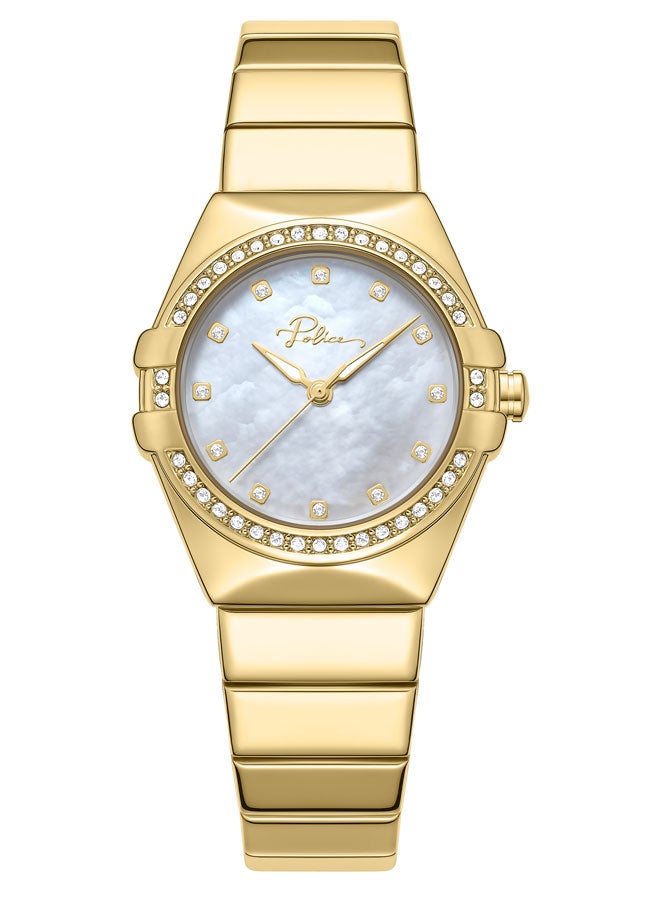 بوليس Women's Cosmos 29mm Gold-Plated Watch with White Mother-of-Pearl Dial, 12 White Stones & 316L Stainless Steel Bracelet  - Image 1