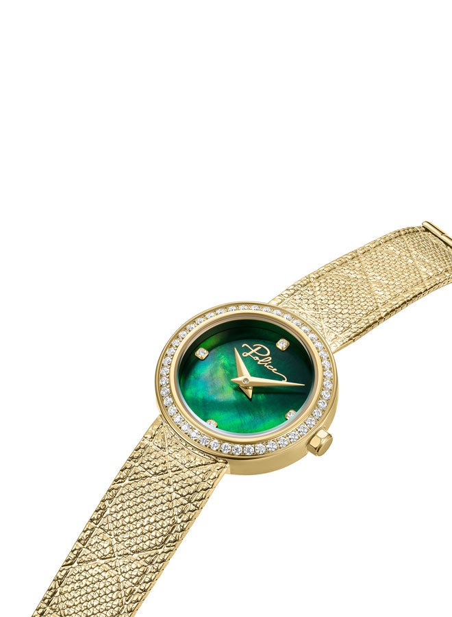 بوليس Women's Flare 26mm Watch with Green Mother-of-Pearl Dial, Gold-Plated Topring & Mesh Bracelet  - Image 2