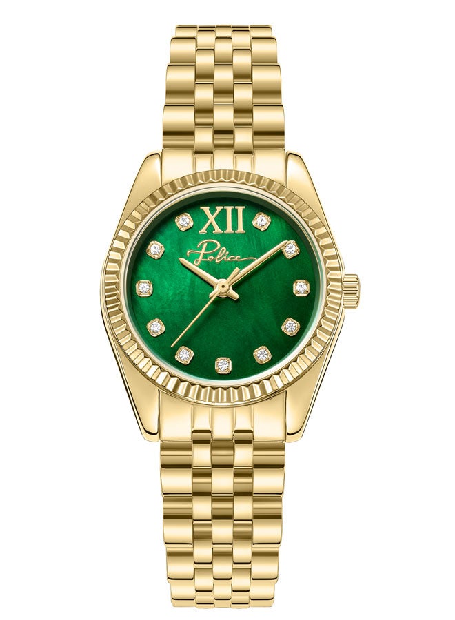 بوليس Women's Flute 28mm Watch with Green Mother-of-Pearl Dial, Gold-Plated Coin-Edged Topring & 316L Stainless Steel Bracelet - Image 1