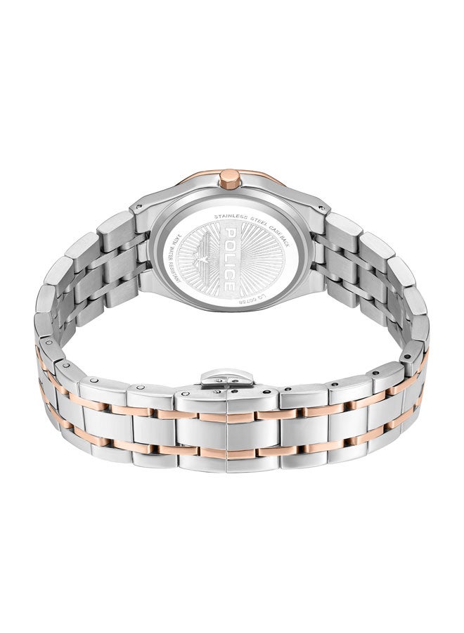 بوليس ساعة ضوء القمر 32 مم باللون الوردي الذهبي مع قرص من صدف الأم اللؤلؤي الرمادي وسوار معدني 5 روابط من الفولاذ المقاوم للصدأ 316L - Image 3