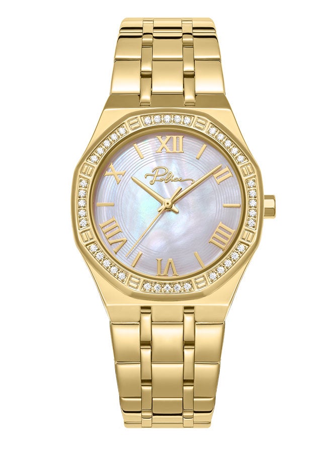 بوليس Women's Moonlight 32mm Gold-Plated Watch with White Mother-of-Pearl Dial & 316L Stainless Steel 5-Link Bracelet  - Image 1