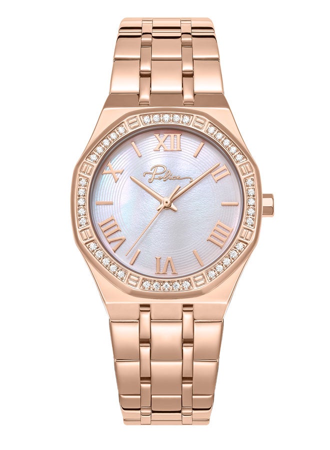 بوليس Women's Moonlight 32mm Rose Gold-Plated Watch with White Mother-of-Pearl Dial & 316L Stainless Steel 5-Link Bracelet  - Image 1