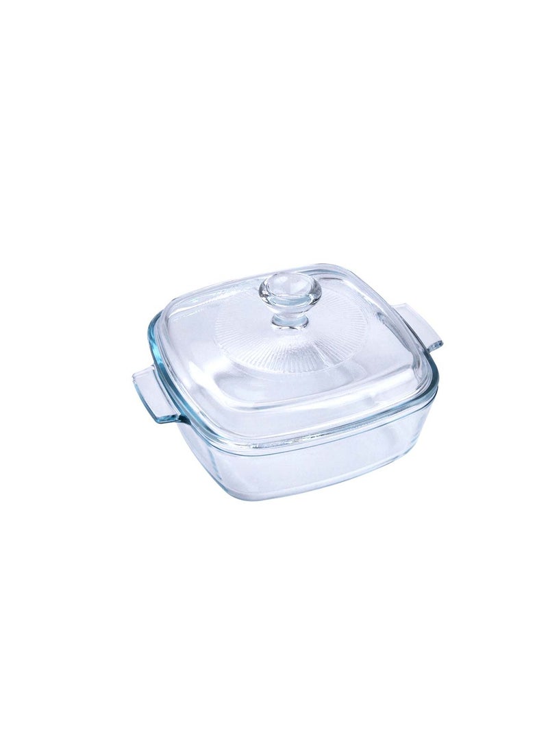 رويال فورد Royalford 0.8 L Glass Baking Dish with Lid-RF12201/ Square Tray Perfect for Baking and Serving/ Casserole with Easy Grab Handles and Knob/ Oven, Dishwasher and Freezer Safe Clear  - Image 1
