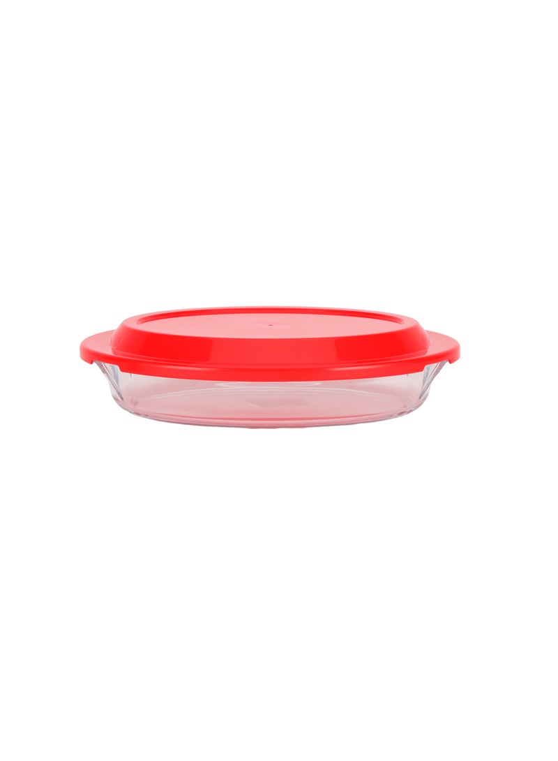 Royalford 0.8 L Glass Baking Dish with Lid-RF12199/ Oval Tray Perfect for Baking and Serving/ Casserole with Easy Grab Handles and Knob/ Oven, Dishwasher and Freezer Safe Clear - Image 1