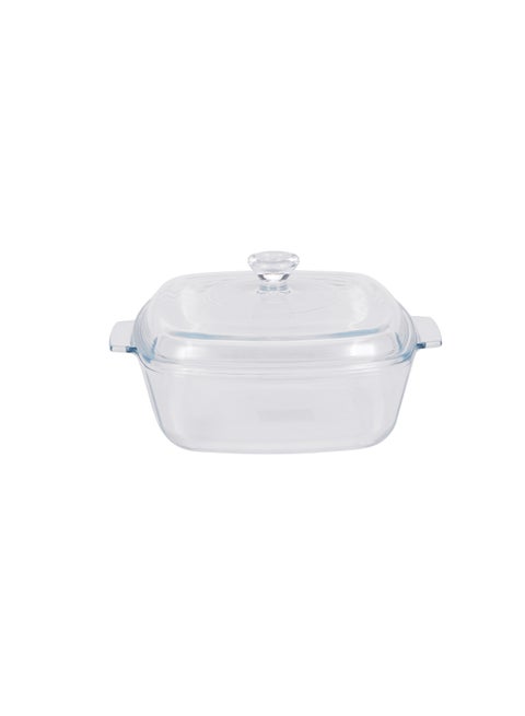 Royalford 1.5 L Glass Baking Dish with Lid-RF12200/ Square Tray Perfect for Baking and Serving/ Casserole with Easy Grab Handles and Knob/ Oven, Dishwasher and Freezer Safe Clear