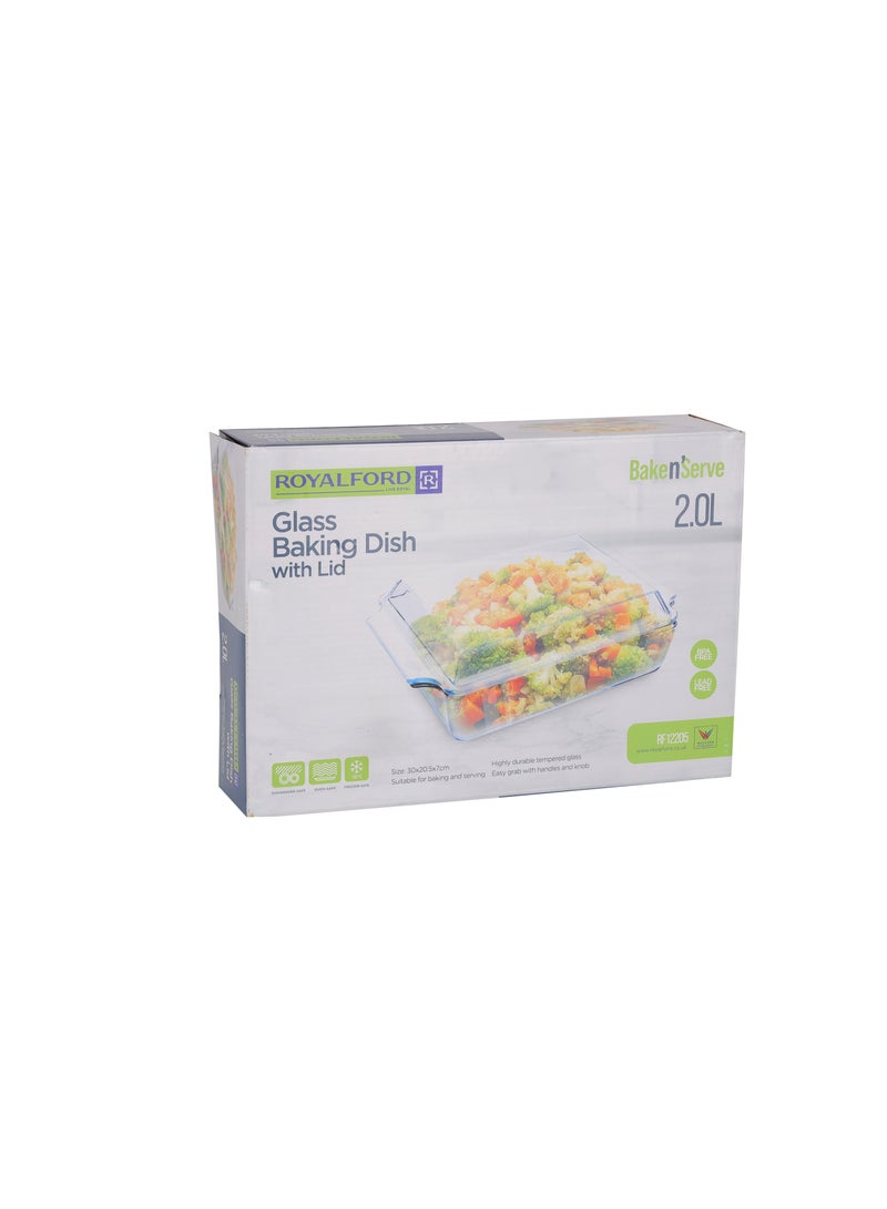 Royalford Royalford 2.0 L Glass Baking Dish with Lid-RF12205/ Rectangle Tray Perfect for Baking and Serving/ Casserole with Easy Grab Handles/ Oven, Dishwasher and Freezer Safe Clear  - Image 5