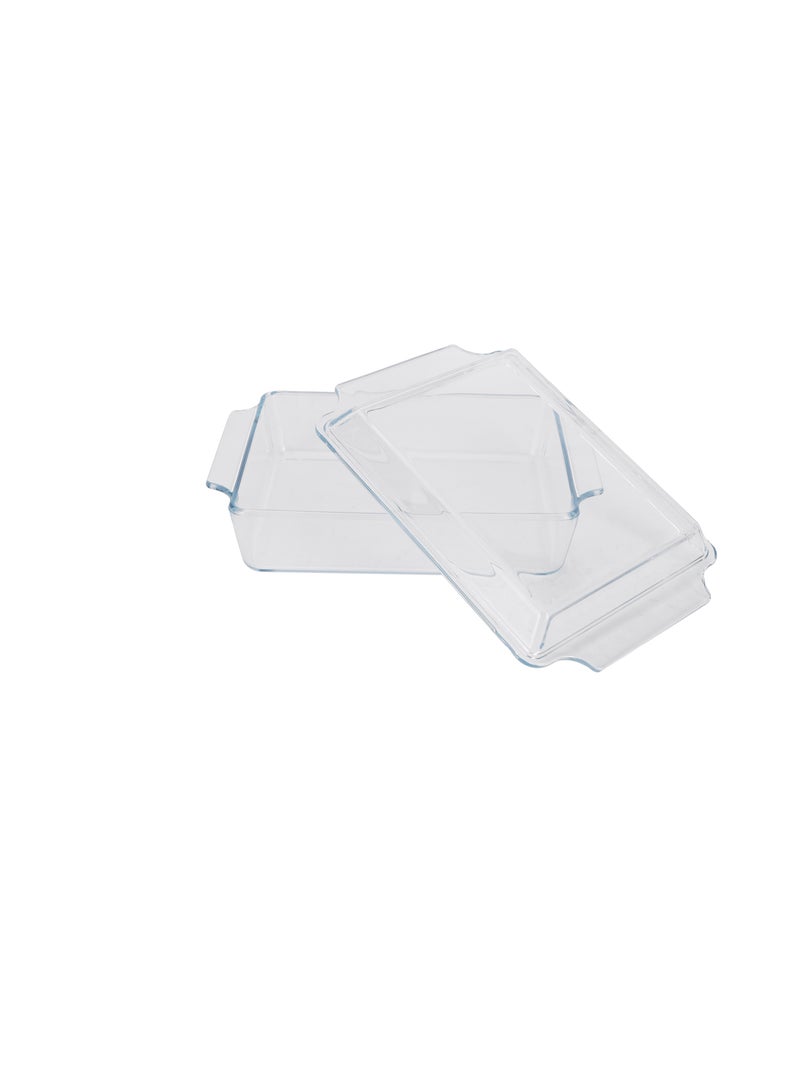 Royalford Royalford 2.0 L Glass Baking Dish with Lid-RF12205/ Rectangle Tray Perfect for Baking and Serving/ Casserole with Easy Grab Handles/ Oven, Dishwasher and Freezer Safe Clear  - Image 1