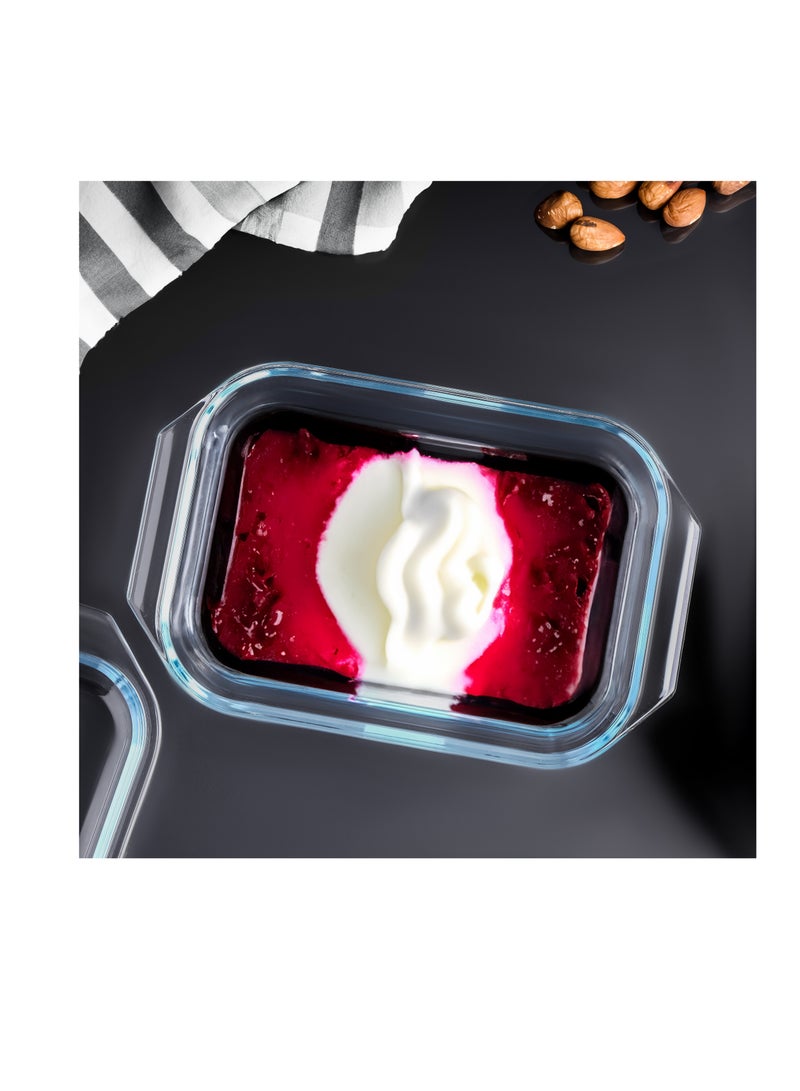 Royalford - Royalford 1.35 L Glass Baking Dish with Lid-RF12204/ Rectangle Tray Perfect for Baking and Serving/ Casserole with Easy Grab Handles/ Oven, Dishwasher and Freezer Safe Clear - Image 1
