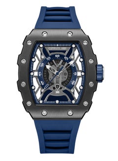 CERRUTI 1881 Men's Gubbio Watch - Gun Tonneau Topring with Gear Edges and Screws, Blue Silicone Strap  - Image 1