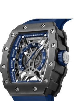 CERRUTI 1881 Men's Gubbio Watch - Gun Tonneau Topring with Gear Edges and Screws, Blue Silicone Strap  - Image 3