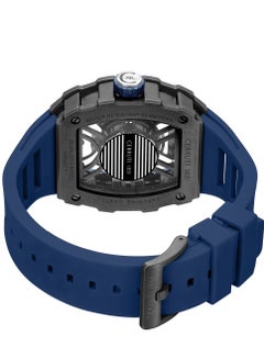 CERRUTI 1881 Men's Gubbio Watch - Gun Tonneau Topring with Gear Edges and Screws, Blue Silicone Strap  - Image 4