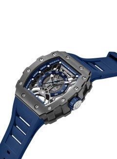 CERRUTI 1881 Men's Gubbio Watch - Gun Tonneau Topring with Gear Edges and Screws, Blue Silicone Strap  - Image 2