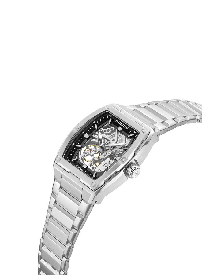 POLICE Men's Skeletor Automatic Men's 42mm Watch with Matte Black Dial, Silver Indexes & 316L Stainless Steel Bracelet - Image 2