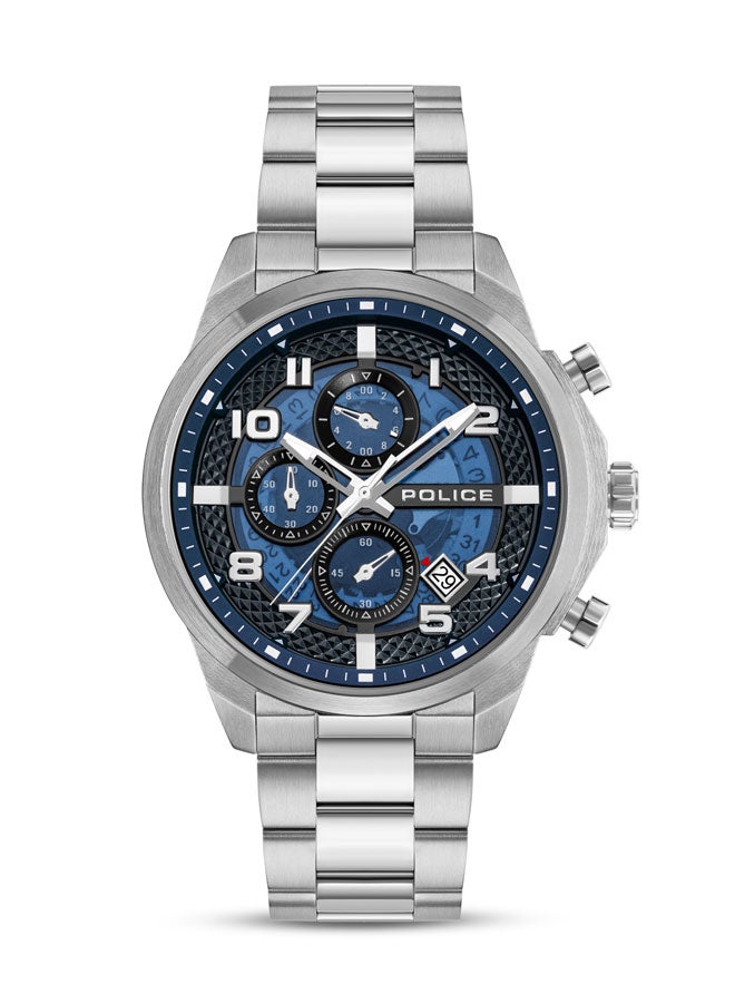 بوليس - Men's Soul Multifunction 44mm Watch with Translucent Blue Dial, Hydraulic Pyramid Etched Ring & 316L Stainless Steel Bracelet - Image 1