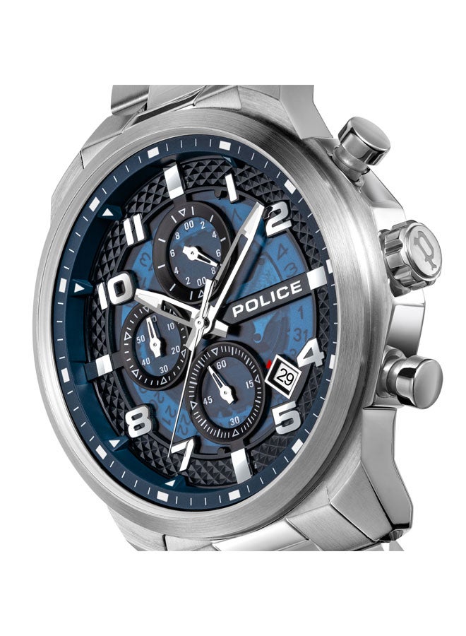 بوليس - Men's Soul Multifunction 44mm Watch with Translucent Blue Dial, Hydraulic Pyramid Etched Ring & 316L Stainless Steel Bracelet - Image 1