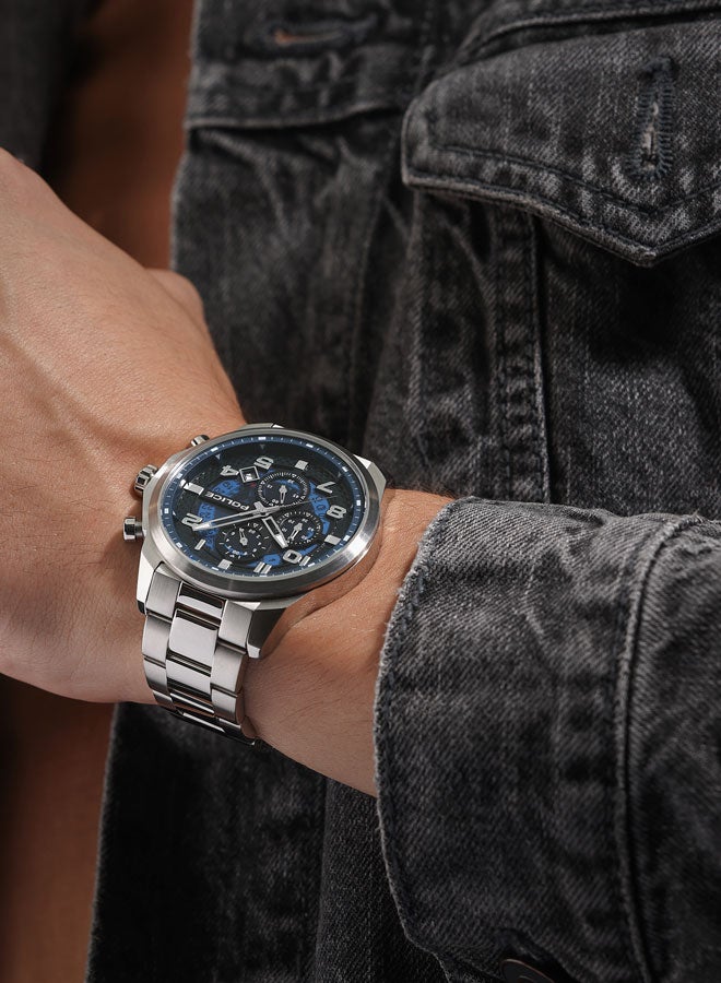 بوليس - Men's Soul Multifunction 44mm Watch with Translucent Blue Dial, Hydraulic Pyramid Etched Ring & 316L Stainless Steel Bracelet - Image 1