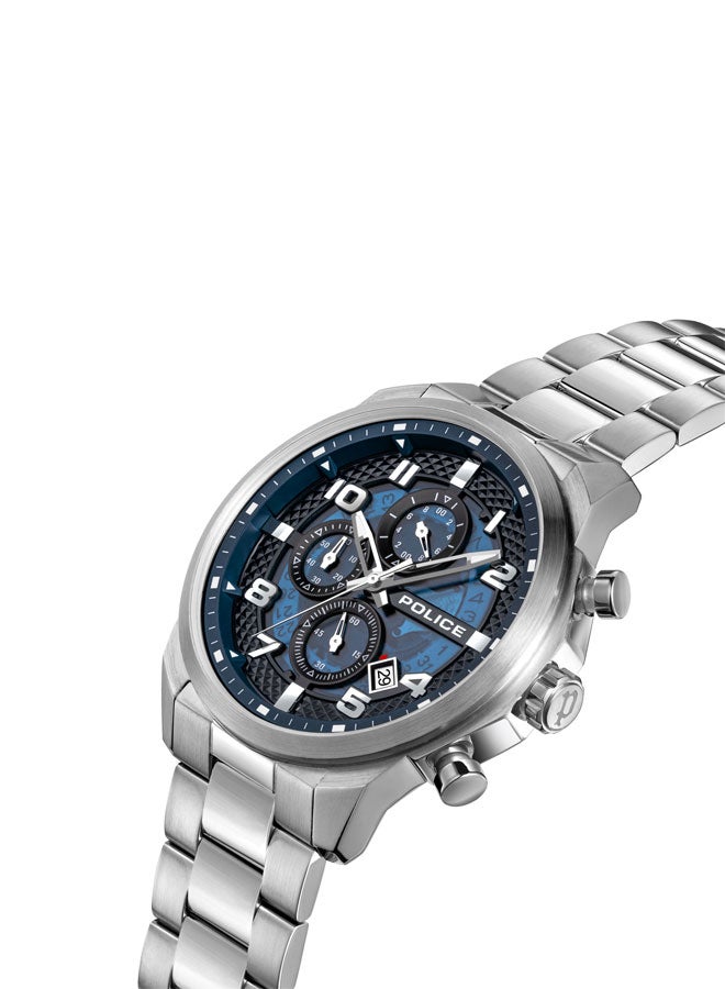 بوليس - Men's Soul Multifunction 44mm Watch with Translucent Blue Dial, Hydraulic Pyramid Etched Ring & 316L Stainless Steel Bracelet - Image 1
