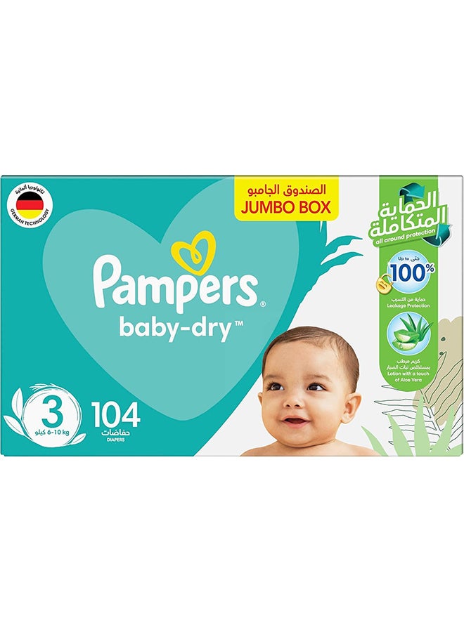 بامبرز - Baby-Dry, Size 3, Midi, 6-10 Kg, Jumbo Box, 104 Diapers - Image 1