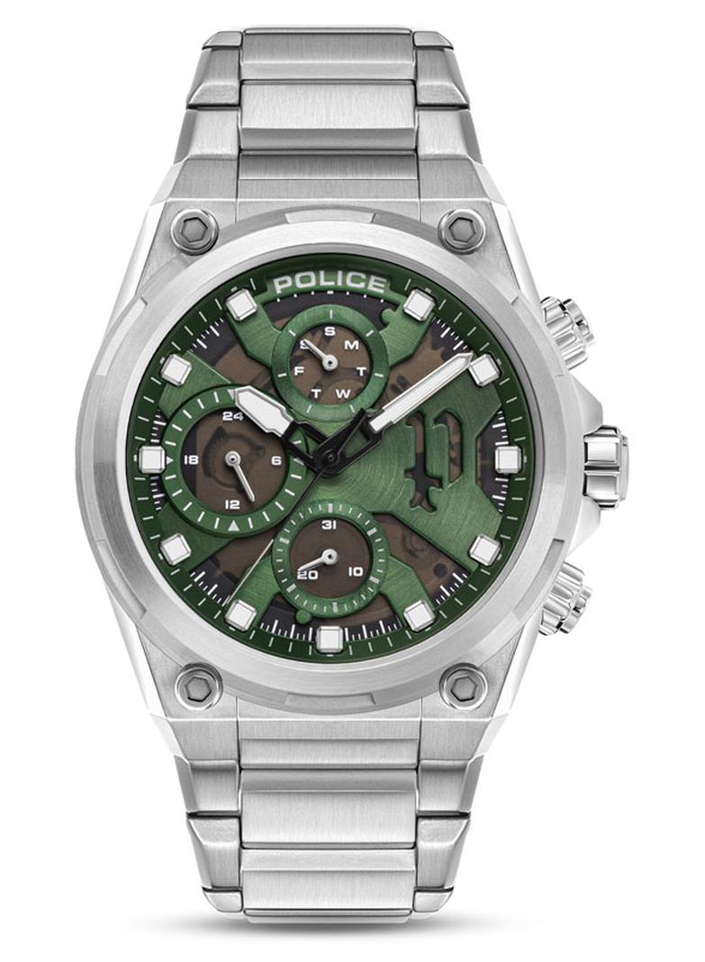 بوليس ساعة متعددة الوظائف 43 مم من إيرفلو مع لوحة خضراء هيدروليكية، واجهة سوداء وسوار من الفولاذ المقاوم للصدأ 316L - Image 1