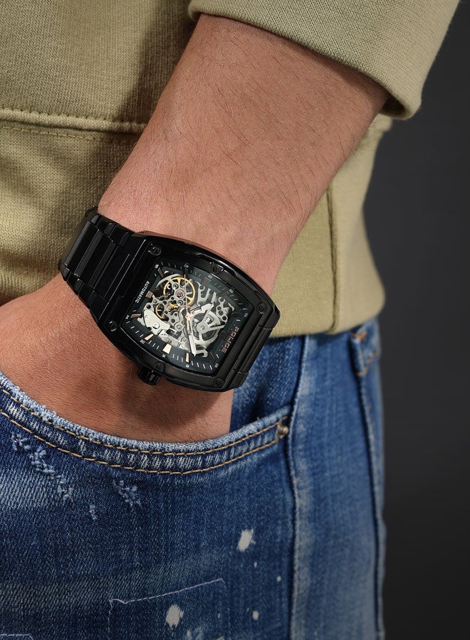 POLICE Men's Skeletor Automatic Men's 42mm Watch with Matte Black Dial, Rose Gold Indexes, IP Black 316L Stainless Steel Bracelet - Image 5