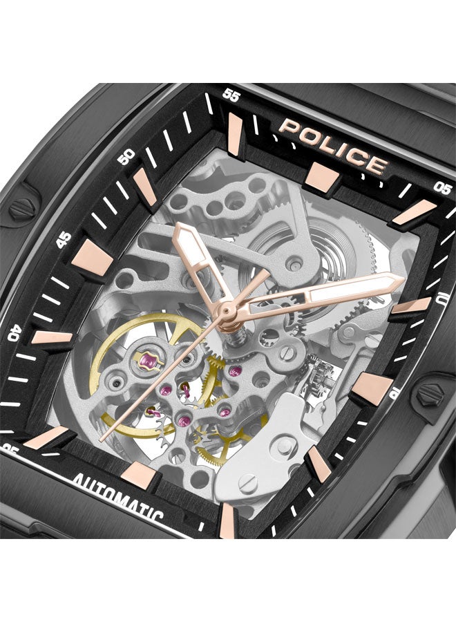POLICE Men's Skeletor Automatic Men's 42mm Watch with Matte Black Dial, Rose Gold Indexes, IP Black 316L Stainless Steel Bracelet - Image 4