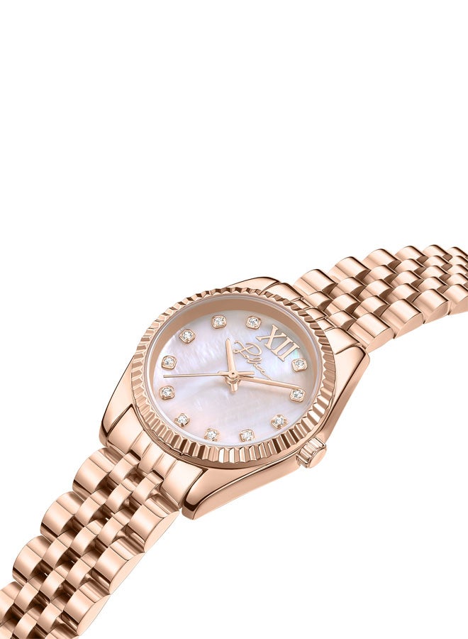 بوليس Women's Flute 28mm Watch with White Mother-of-Pearl Dial, Rose Gold-Plated Coin-Edged Topring & 316L Stainless Steel Bracelet  - Image 2