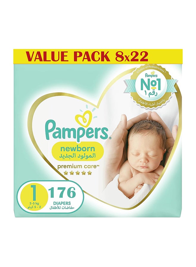 Pampers Set Of 176 Premium Care New Born, 8 X 22 Diapers  - Image 1