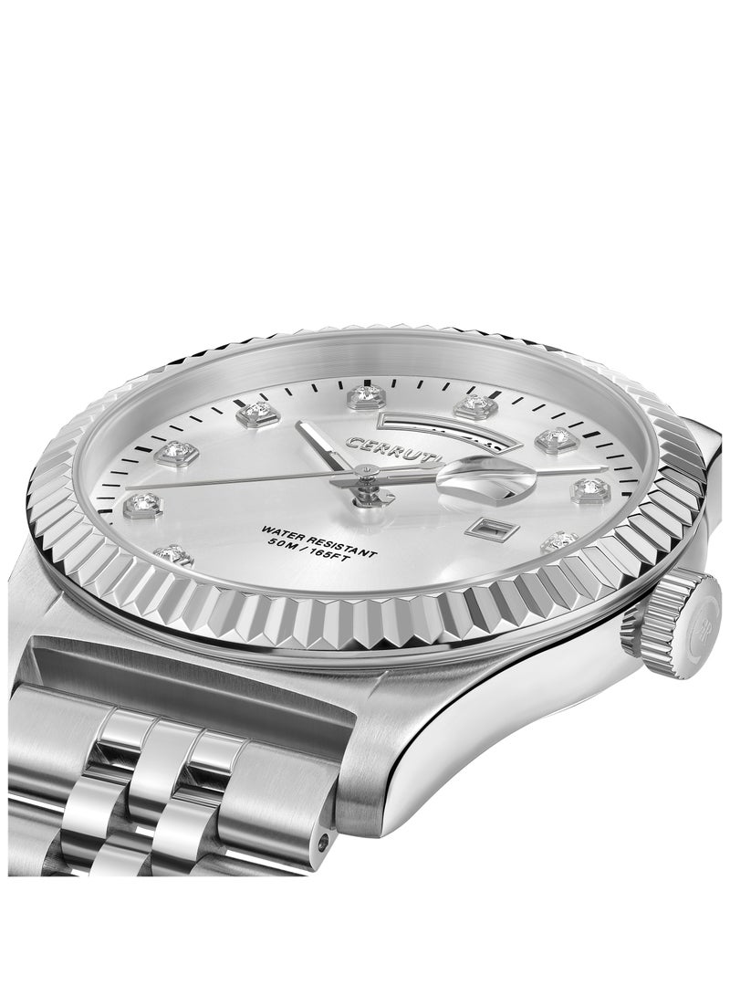CERRUTI 1881 Women's Chienti Analog Watch - Silver Sunray Dial, Swarovski Crystal Markers, Arabic date and day  - Image 3