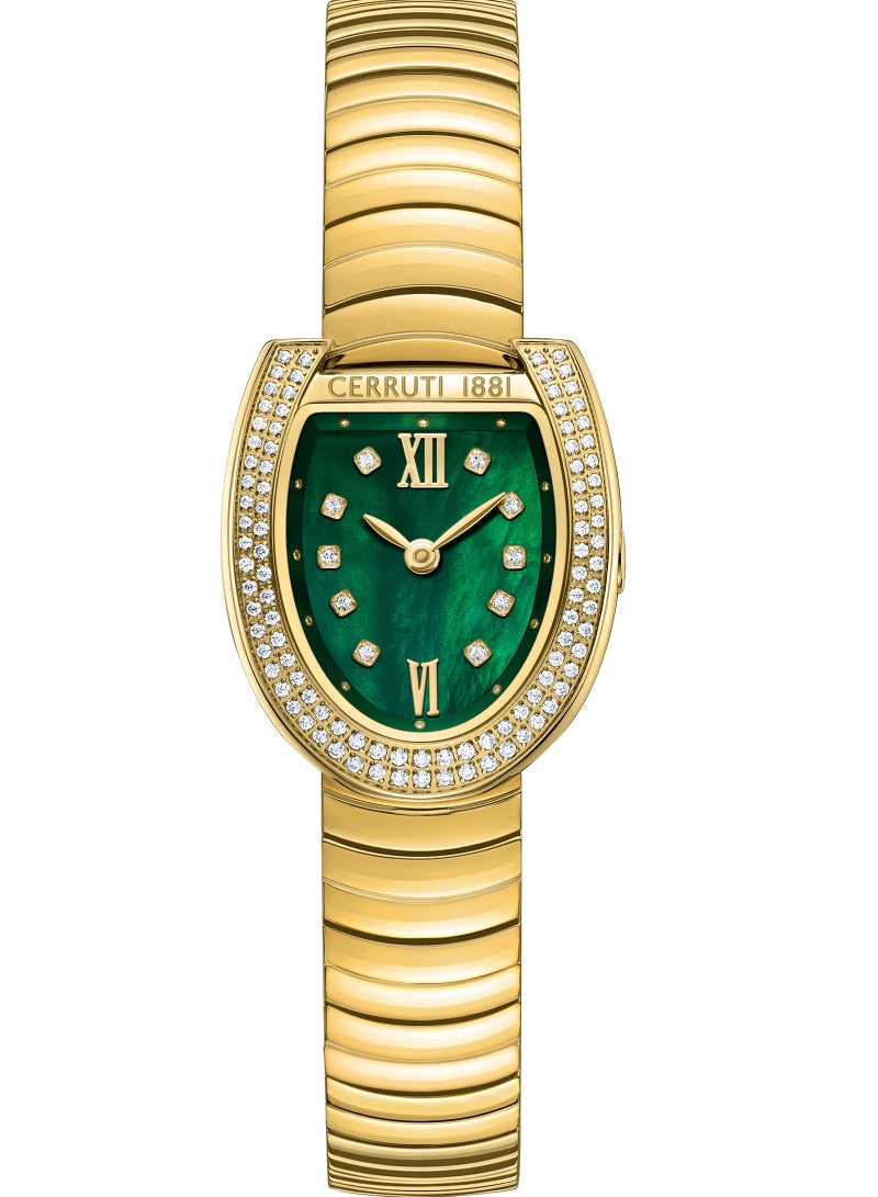 CERRUTI 1881 Women's Lerici Analog Watch - Green Mother of Pearl Dial, Roman Numerals, Gold Plated Bracelet  - Image 1