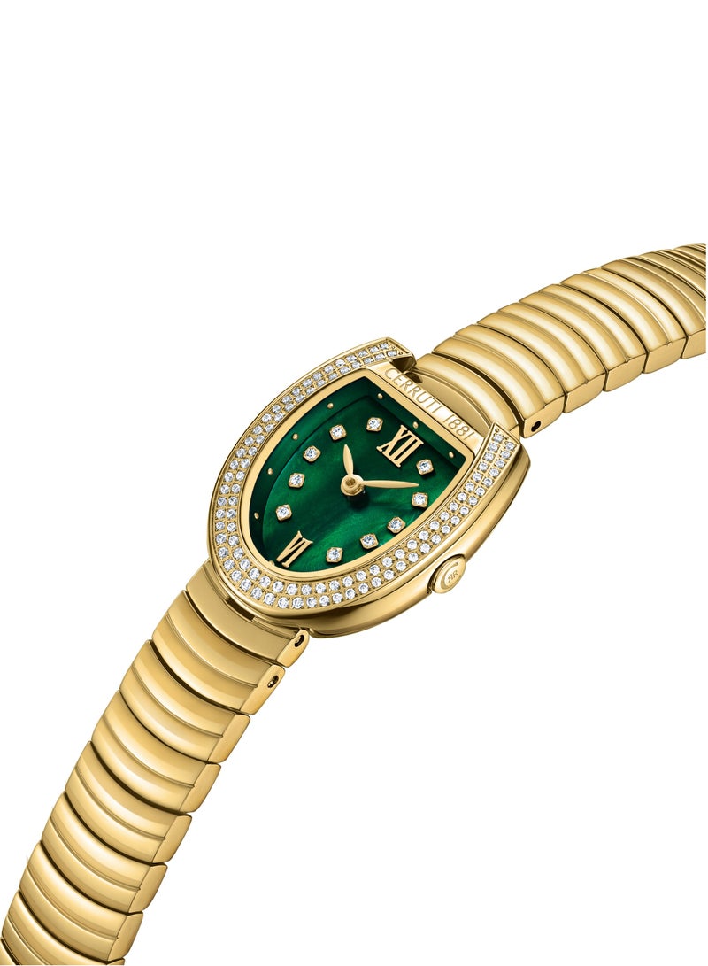 CERRUTI 1881 Women's Lerici Analog Watch - Green Mother of Pearl Dial, Roman Numerals, Gold Plated Bracelet  - Image 2