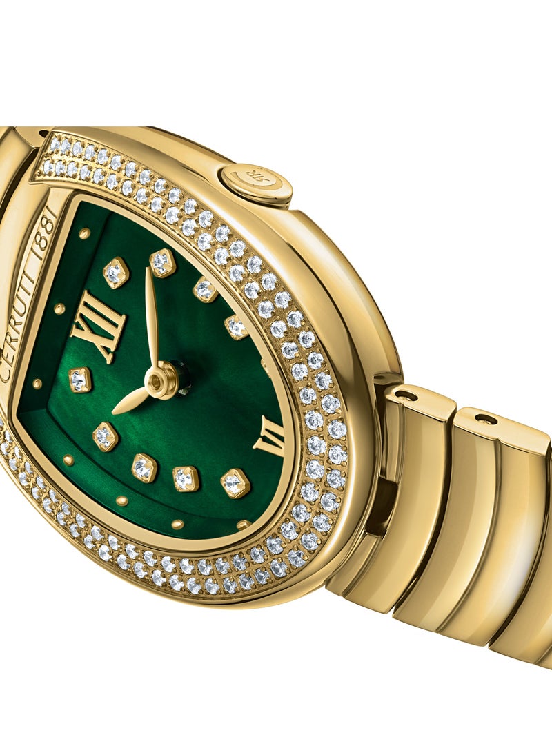 CERRUTI 1881 Women's Lerici Analog Watch - Green Mother of Pearl Dial, Roman Numerals, Gold Plated Bracelet  - Image 3