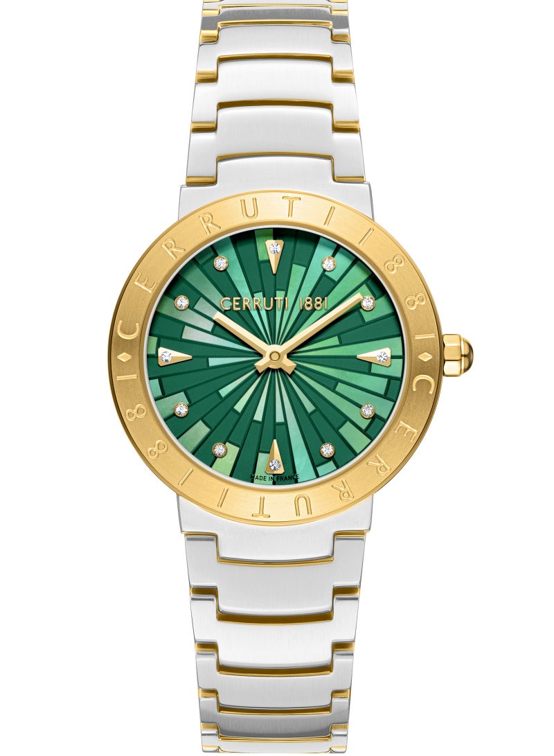 CERRUTI 1881 Women's Filiano Watch - Dark Green Mother of Pearl Dial, Gold Plated Topring, Bracelet  - Image 1