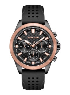 POLICE Men's Motion 45mm Multifunction Watch with Black Honeycomb Texture Dial, IP Rose Gold Topring & Silicone Strap  - Image 1