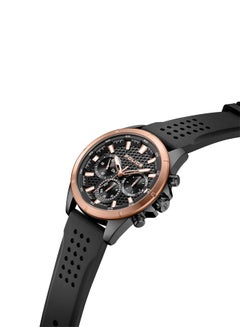 POLICE Men's Motion 45mm Multifunction Watch with Black Honeycomb Texture Dial, IP Rose Gold Topring & Silicone Strap  - Image 2