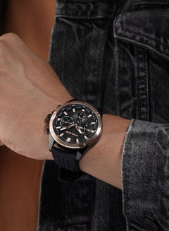 POLICE Men's Motion 45mm Multifunction Watch with Black Honeycomb Texture Dial, IP Rose Gold Topring & Silicone Strap  - Image 4