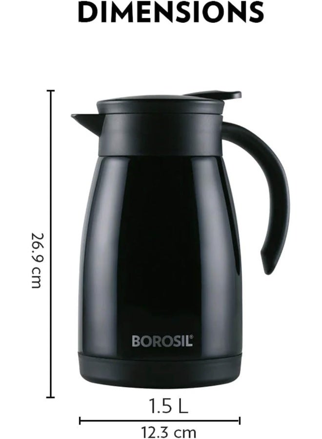 بوروسيل Borosil Vacuum Insulated Stainless Steel Teapot | Tea Pot | Thermal Flask | Thermos | Carafe | Jug | Coffee Pot | For Water, Coffee, Tea | 1.5 Liter Black  - Image 2