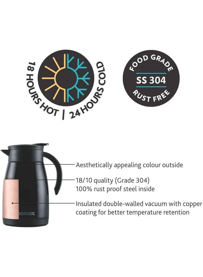 بوروسيل Borosil Vacuum Insulated Stainless Steel Teapot | Tea Pot | Thermal Flask | Thermos | Carafe | Jug | Coffee Pot | For Water, Coffee, Tea | 1.5 Liter Black  - Image 4