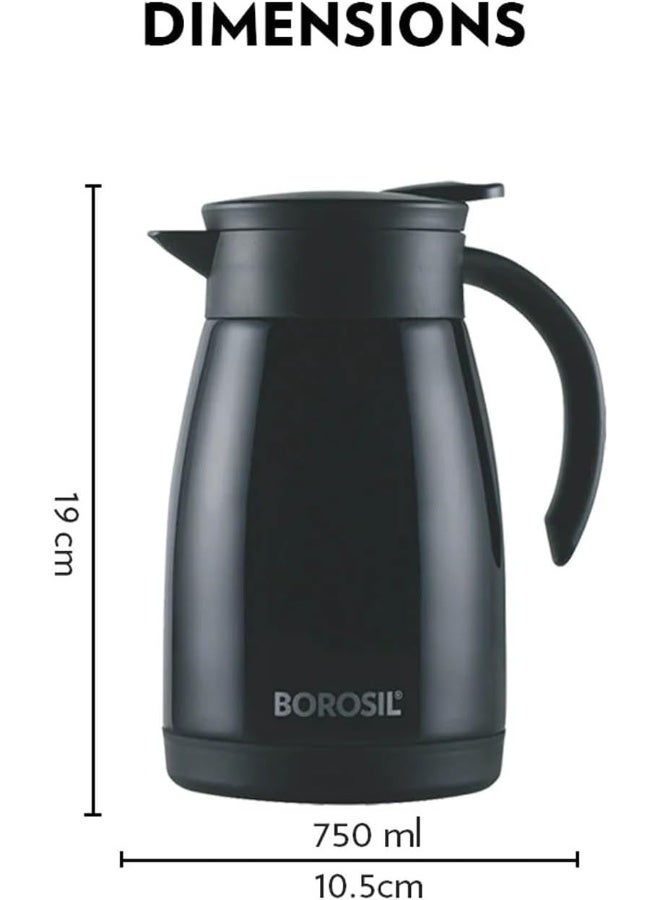بوروسيل Borosil Vacuum Insulated Stainless Steel Teapot | Tea Pot | Thermal Flask | Thermos | Carafe | Jug | Coffee Pot | For Water, Coffee, Tea | 750 Ml Black  - Image 2