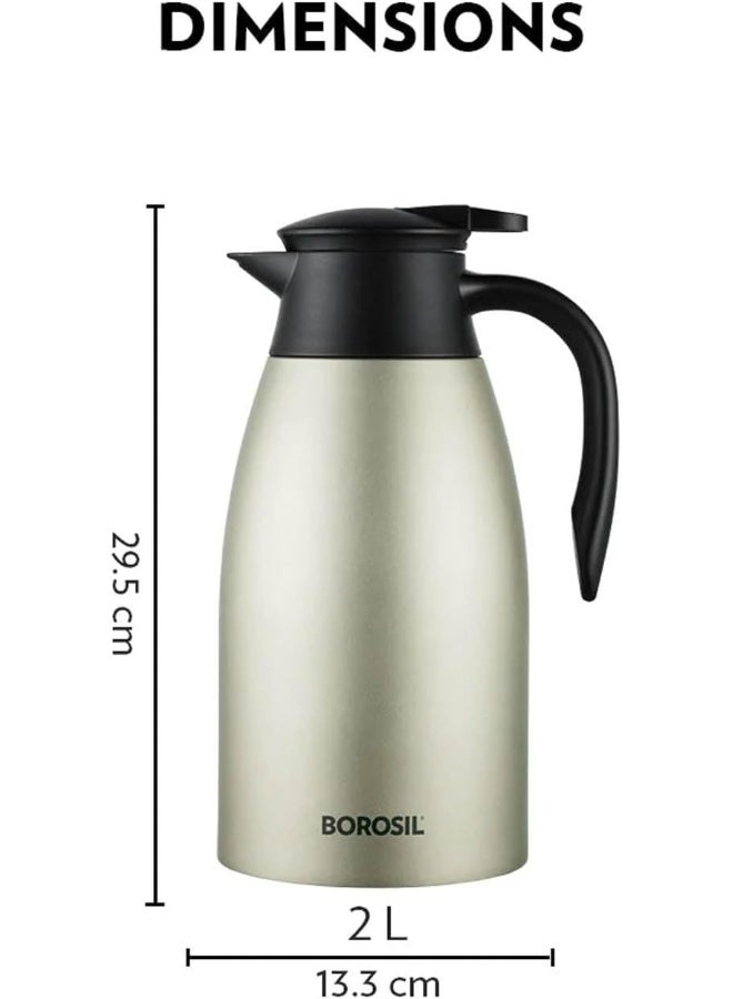 بوروسيل Borosil Stainless Steel Oyster Vacuum Insulated Teapot, 2 L Oyster  - Image 2