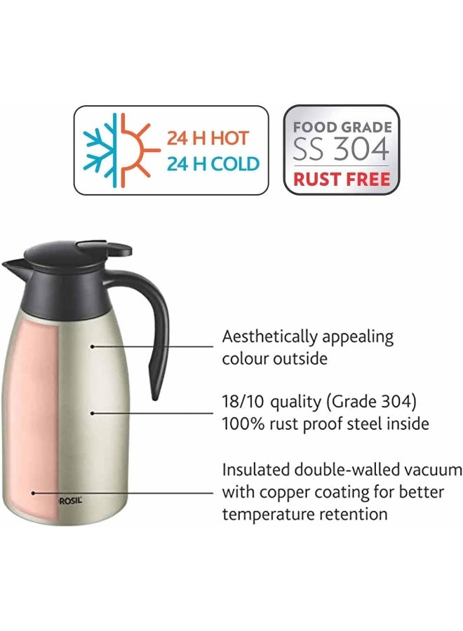 بوروسيل Borosil Stainless Steel Oyster Vacuum Insulated Teapot, 2 L Oyster  - Image 4