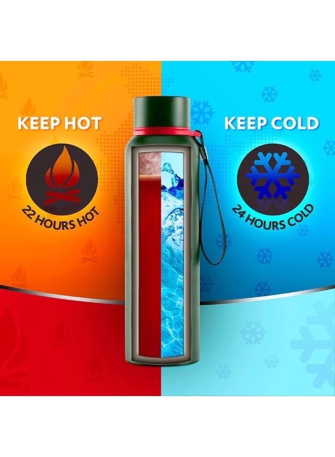 بوروسيل Borosil Vacuum Insulated Copper Coated Inner Trek Water Bottle Green  - Image 2